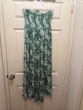 Green Tropical Print Strapless Maxi Jumpsuit / Dress